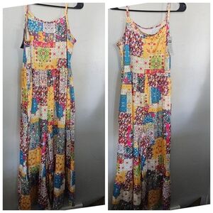 Boutique Brand NWT Women's Small Patchwork Floral Wide Leg Jumpsuit Yellow Pink